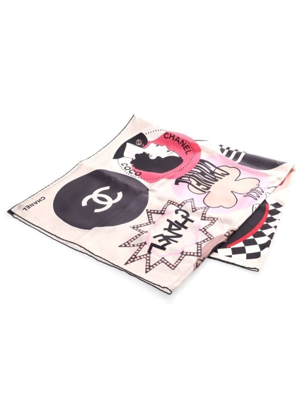 Chanel CC Logo Icon Scarf CC Silk White